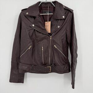 Quince Women's Port Leather Motorcycle Jacket sz M Medium Sheep Leather Belted